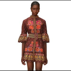 NWT Farm Rio Bright Flora Brown Short Sleeve Mini Dress